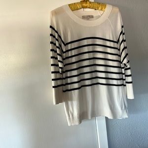 Loft Large light weight sweater white with black stripes. Washable